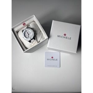 Michele Tahitian White Jelly Chronograph Steel Quartz Watch NWT